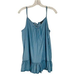 a.n.a. Womens Chambray Tank Top Ruffle Hem Size L Lace Up Back Adjustable Strap
